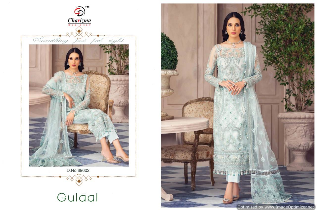 Charizma Gulaal Heavy Embroidered Designer Net Pakistani Suits Wholesaler